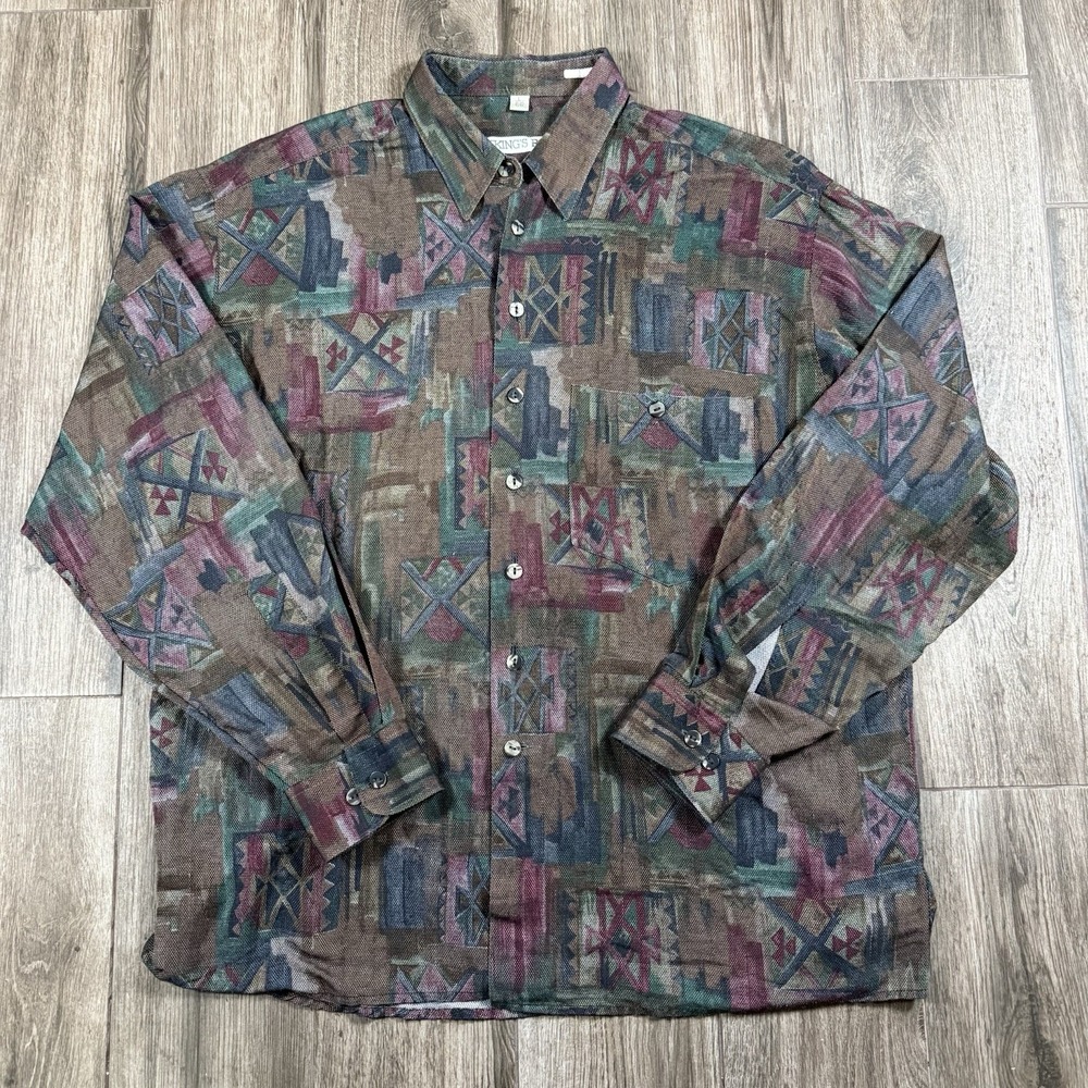 AWESOME Sears KINGS ROAD VINTAGE SOUTHWESTERN Aztec Mens Large Button Up Shirt